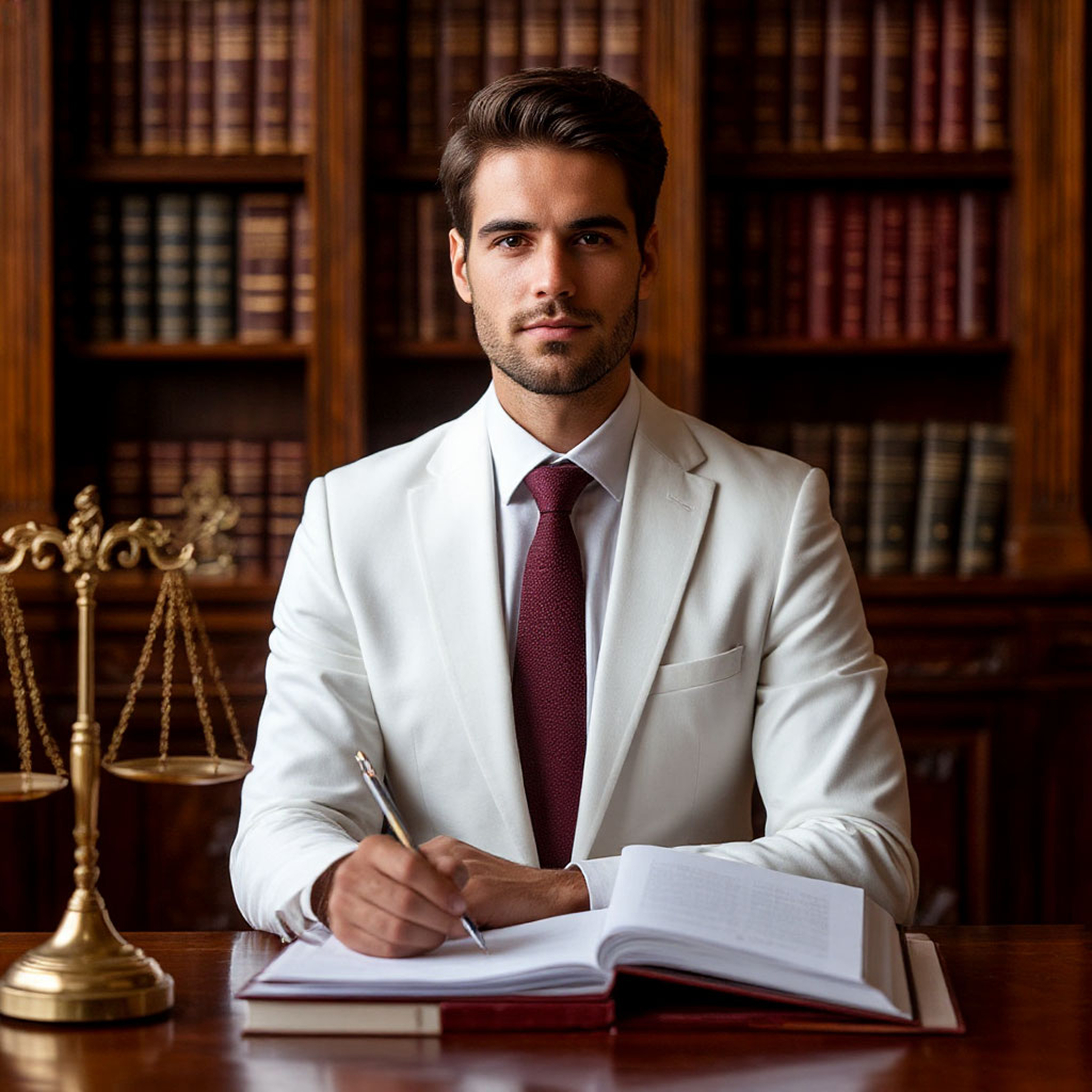 юрист за столом с книгой в руках